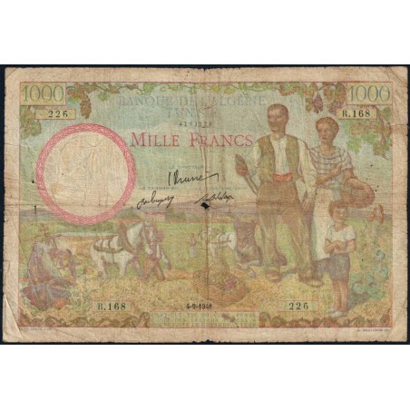 Tunisie - Pick 26 - 1'000 francs - Série R.168 - 04/09/1946 - Etat : B+