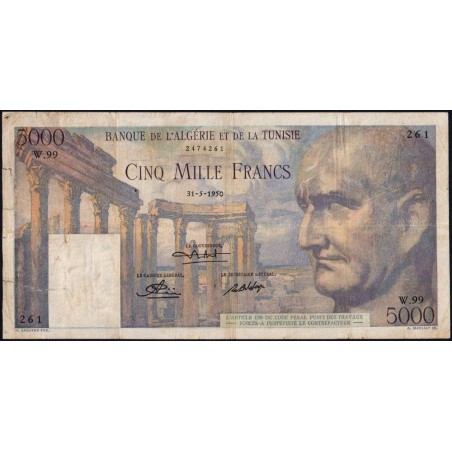 Tunisie - Pick 30_1 - 5'000 francs - Série W.99 (remplacement) - 31/05/1950 - Etat : B+