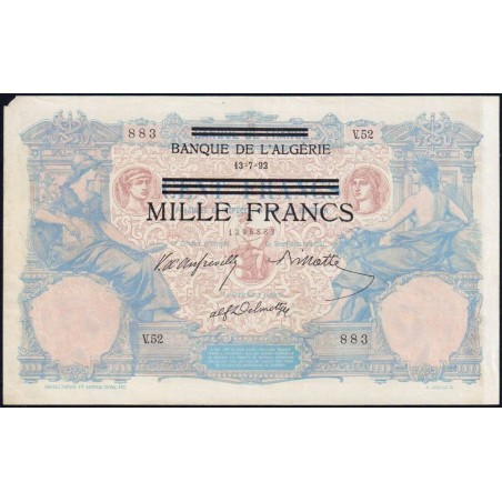 Tunisie - Pick 31 - 1'000 francs - Série V.52 - 13/07/1892 (1943) - Etat : TTB+