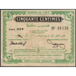 Régence de Tunis - Pick 42 - 50 centimes - Série 034 - 04/11/1918 - Etat : SUP