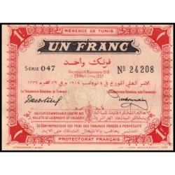 Régence de Tunis - Pick 43 - 1 franc - Série 047 - 04/11/1918 - Etat : pr.NEUF