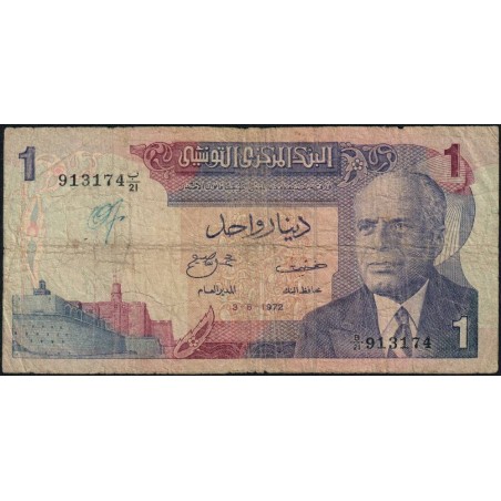 Tunisie - Pick 67a - 1 dinar - Série B/21 - 03/08/1972 - Etat : B