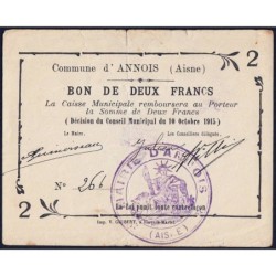 02 - Annois - Commune - 2 francs - 10/10/1915 - Etat : TB+