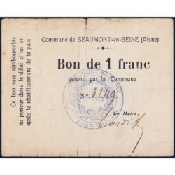02 - Beaumont-en-Beine - Commune - 1 franc - 1915 - Etat : TB+