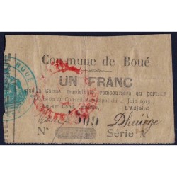 02 - Boué - Commune - 1 franc - Série A - 04/06/1915 - Etat : TTB