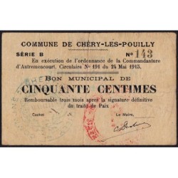 02 - Chéry-les-Pouilly - Commune - 50 centimes - Série B - 24/05/1915 - Etat : TB+