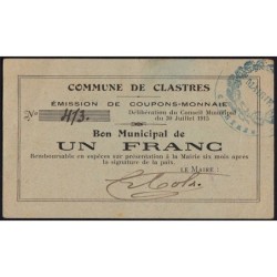 02 - Clastres - Commune - 1 franc - 30/07/1915 - Etat : SUP
