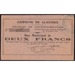 02 - Clastres - Commune - 2 francs - 30/07/1915 - Etat : SUP