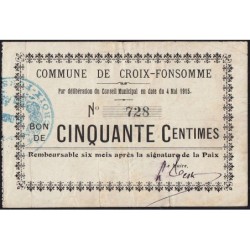 02 - Croix-Fonsomme - Commune - 50 centimes - 04/05/1915 - Etat : TB+