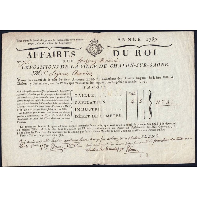 Saône-et-Loire - Chalon-sur-Saône - Louis XVI - 1789 - 28 livres - Etat : TTB+