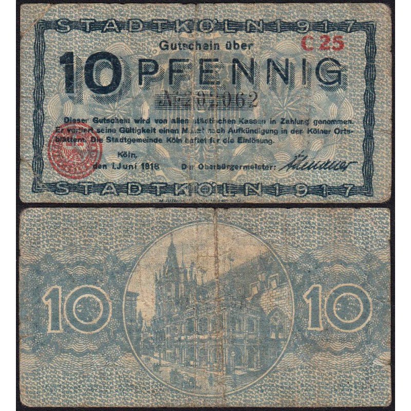 Allemagne - Notgeld - Köln - 10 pfennig - 01/06/1918 - Série C 25 - Réf K30.8 - Etat : TB-