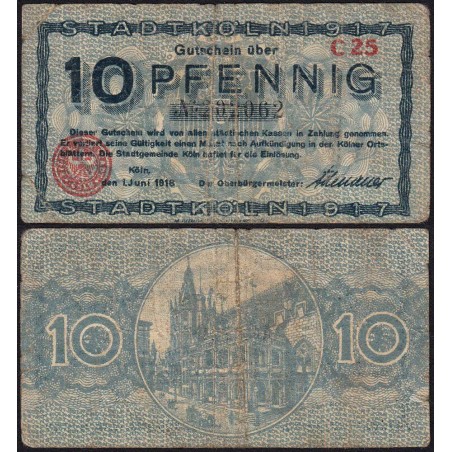 Allemagne - Notgeld - Köln - 10 pfennig - 01/06/1918 - Série C 25 - Réf K30.8 - Etat : TB-