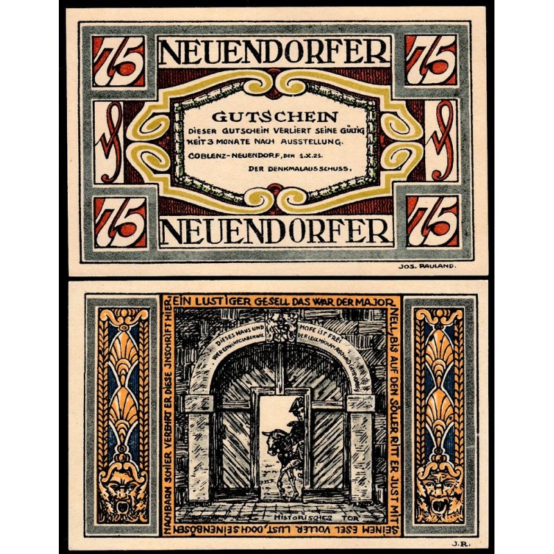 Allemagne - Notgeld - Coblenz-Neuendorf - 75 pfennig - 01/10/1921 - Etat : NEUF