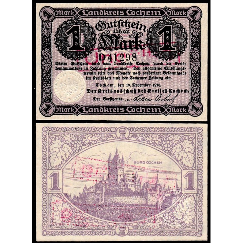Allemagne - Notgeld - Cochem - 1 mark - 19/11/1918 - Série D - Etat : NEUF