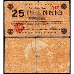 Allemagne - Notgeld - Köln - 25 pfennig - 01/06/1918 - Série A IV - Réf K30.4 - Etat : B+
