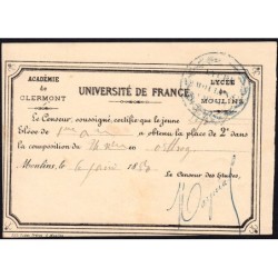 03 - Moulins - Lycée de Moulins - Carte de classement - 06/06/1880 - Etat : SPL