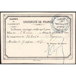 03 - Moulins - Lycée de Moulins - Carte de classement - 09/05/1881 - Etat : SUP+