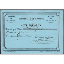 03 - Moulins - Lycée de Moulins - Carte de mérite - 26/10/1881 - Etat : SPL
