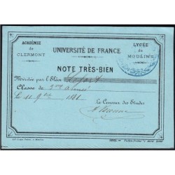 03 - Moulins - Lycée de Moulins - Carte de mérite - 11/11/1881 - Etat : SPL