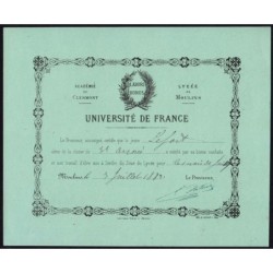 03 - Moulins - Lycée de Moulins - Carte de mérite - 03/07/1882 - Etat : SPL+