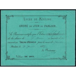 03 - Moulins - Lycée de Moulins - Carte de mérite - 31/01/1883 - Etat : SUP