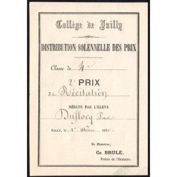 77 - Juilly - Collège de Juilly - Distrib. solennelle des prix - 01/08/1870 - Etat : SPL+