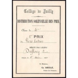 77 - Juilly - Collège de Juilly - Distrib. solennelle des prix - 01/08/1870 - Etat : SPL+