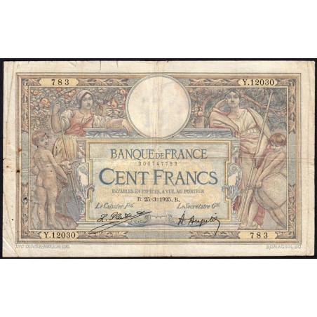 F 24-03 - 25/03/1925 - 100 francs - Merson grands cartouches - Série Y.12030 - Etat : B+