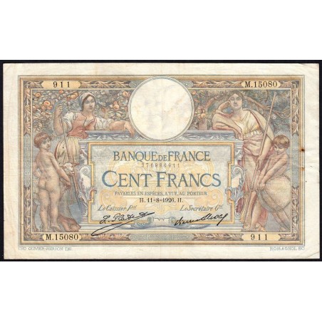 F 24-05 - 11/08/1926 - 100 francs - Merson grands cartouches - Série M.15080 - Etat : TB+