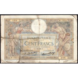 F 24-05 - 03/09/1926 - 100 francs - Merson grands cartouches - Série W.15311 - Remplacement - Etat : B