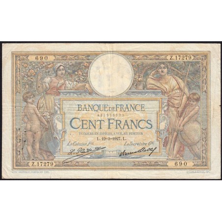 F 24-06 - 19/03/1927 - 100 francs - Merson grands cartouches - Série Z.17279 - Etat : TB+
