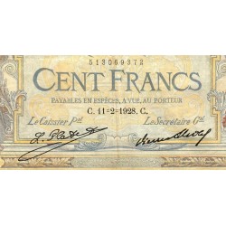 F 24-07 - 11/02/1928 - 100 francs - Merson grands cartouches - Série U.20523 - Etat : TB