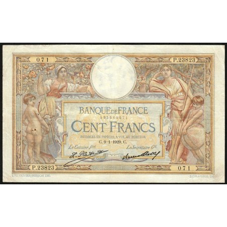 F 24-08 - 09/01/1929 - 100 francs - Merson grands cartouches - Série P.23823 - Etat : TTB-