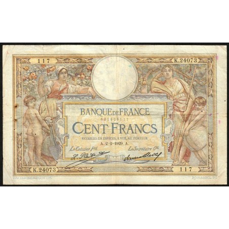 F 24-08 - 02/02/1929 - 100 francs - Merson grands cartouches - Série K.24073 - Etat : TB-