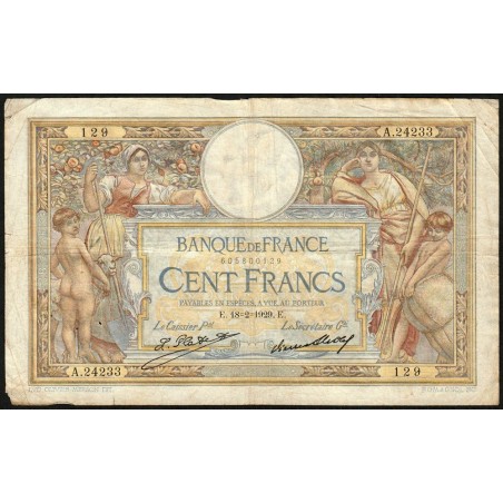 F 24-08 - 18/02/1929 - 100 francs - Merson grands cartouches - Série A.24233 - Etat : TB-