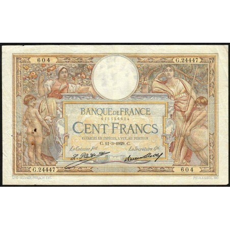 F 24-08 - 11/03/1929 - 100 francs - Merson grands cartouches - Série G.24447 - Etat : TTB-