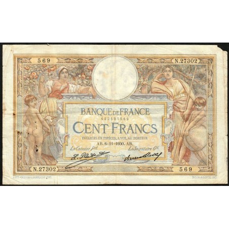 F 24-09b - 06/11/1930 - 100 francs - Merson grands cartouches - Série N.27302 - Etat : B+