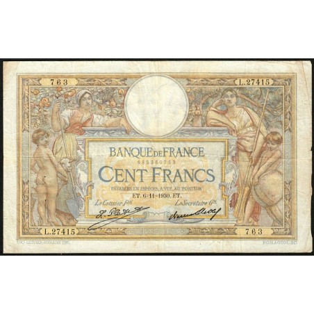 F 24-09b - 06/11/1930 - 100 francs - Merson grands cartouches - Série L.27415 - Etat : TB-