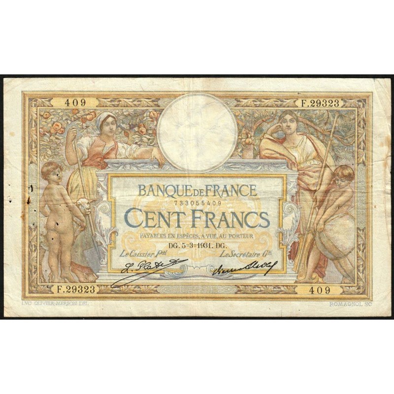 F 24-10 - 05/03/1931 - 100 francs - Merson grands cartouches - Série F.29323 - Etat : TB