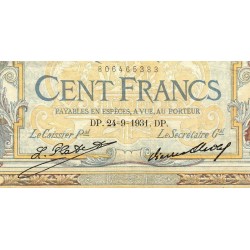 F 24-10 - 24/09/1931 - 100 francs - Merson grands cartouches - Série Q.32259 - Etat : TTB-
