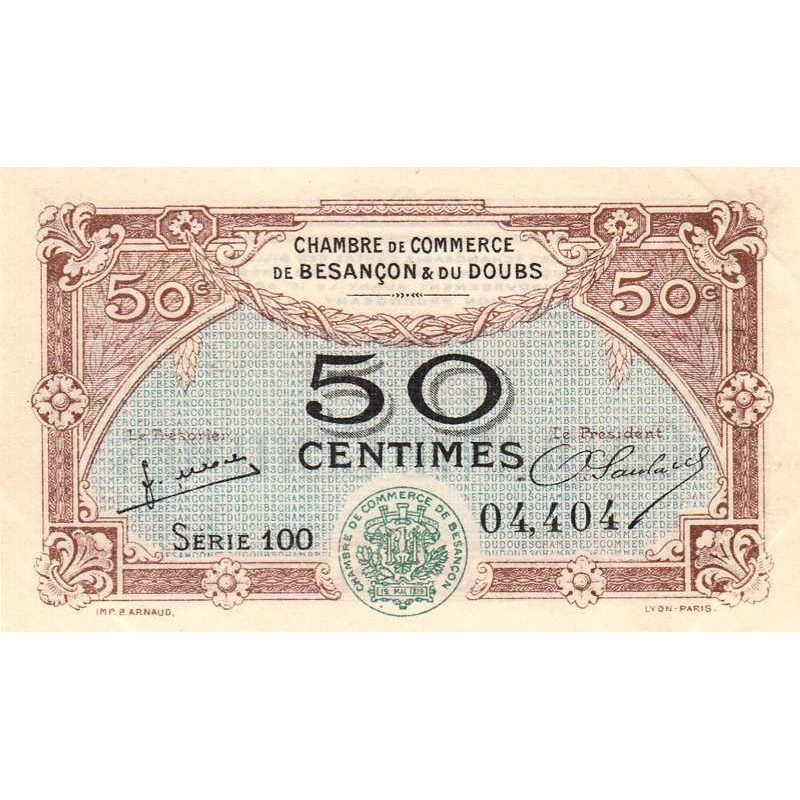 Besançon (Doubs) - Pirot 25-25 - 50 centimes - Série 100 - Sans date (1922) - Etat : SUP+