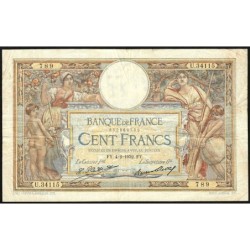 F 24-11 - 04/02/1932 - 100 francs - Merson grands cartouches - Série U.34115 - Etat : TB