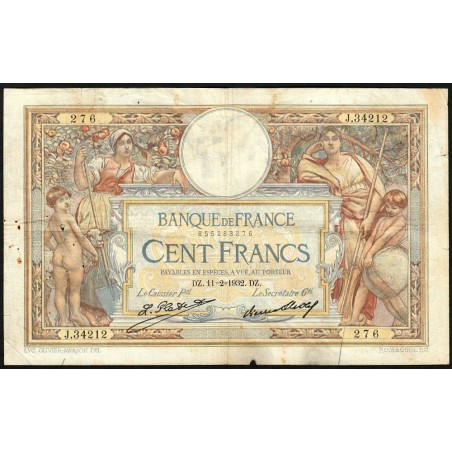 F 24-11 - 11/02/1932 - 100 francs - Merson grands cartouches - Série J.34212 - Etat : TB-