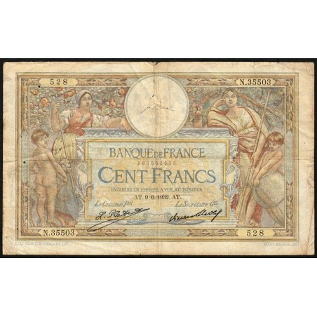 F 24-11 - 09/06/1932 - 100 francs - Merson grands cartouches - Série N.35503 - Etat : B-