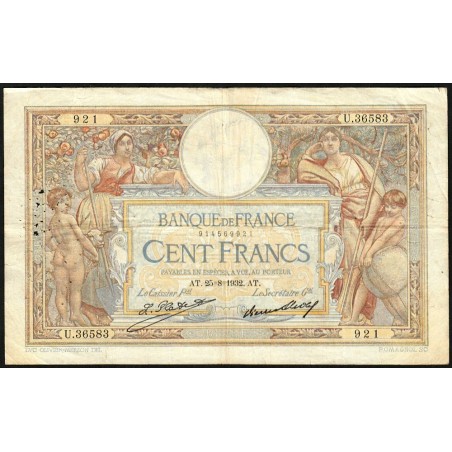F 24-11 - 25/08/1932 - 100 francs - Merson grands cartouches - Série U.36583 - Etat : TB
