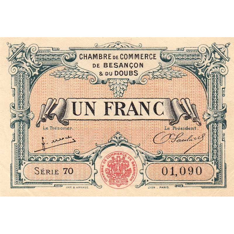 Besançon (Doubs) - Pirot 25-27 - 1 franc - Série 70 - Sans date (1922) - Etat : SUP