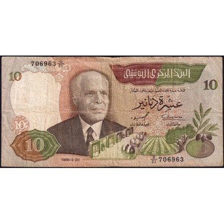 Tunisie - Pick 84 - 10 dinars - Série D/21 - 20/03/1986 - Etat : TB