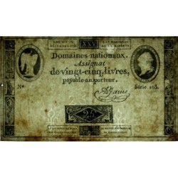 Assignat 22a - 25 livres - 16 décembre 1791 - Série 103 - Etat : TTB-