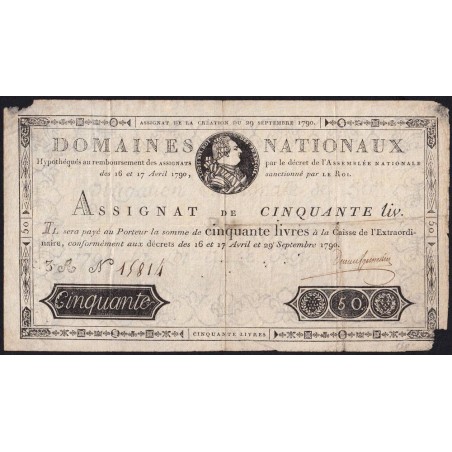 Assignat 04a - 50 livres - 29 septembre 1790 - Série 3A - Etat : TB-