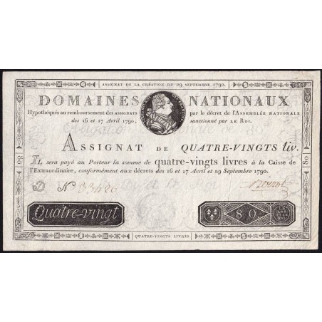 Assignat 07a - 80 livres - 29 septembre 1790 - Série D- Etat : SUP+